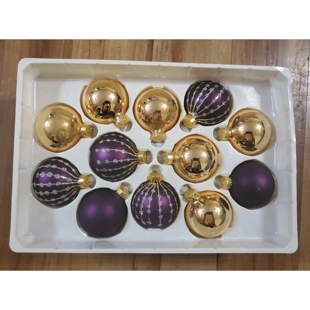 Unique Treasures UT Glass Christmas Ornaments Purple Gold Set of 12 Multi Finish